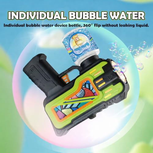 Image of Bubble Gun Machine for Kids, Automatic Bubble Maker with Lights and Solution Bottle, for Toddlers, Birthday, Holiday & Outdoor Play