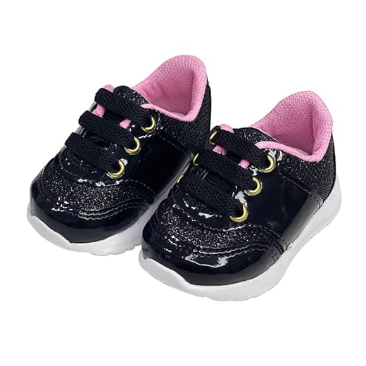 Tenis Sapato Infantil Para Bebe Menina Preto e Rosa Sapatinho Calçados (Preto, BR, Bebê, Numérico, 22)