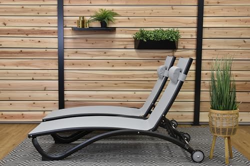 Image of Vivere Reclining and Stackable Aluminum Glendale Lounger Set, Made with Premium Durable Outdoor Fabric - 330 Lb Capacity