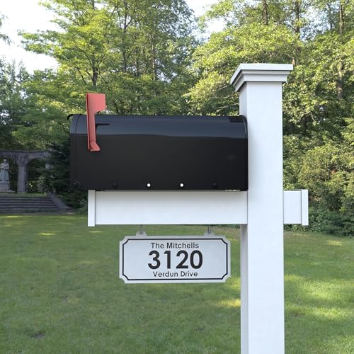 4Ever Products Vinyl Mailbox Post System - Includes Black Steel Mailbox and Custom Address Plate (White)