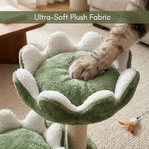 Image of 2-Tier Flower-Shaped Cat Tree with Sisal Scratching Post, Plush Beds, Green, 16x19x18 Inch (FURR-004-FLOWER) (Green)