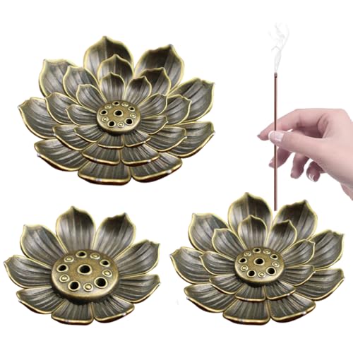 VONJUMA 3 Pezzi Porta Incenso Loto Porta Incenso Per Bastoncini Bruciatore Incenso In Metallo Bruciatore 6 Fori Brucia Incenso Con Raccoglitore Cenere Per Decorazioni La Casa E Lo Yoga