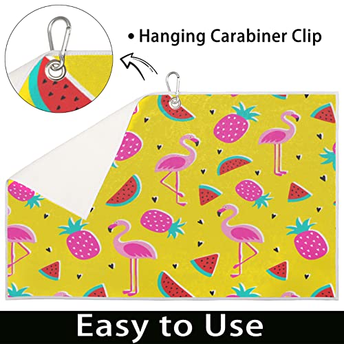 Pardick Flamingo Golf Towel For Men Women Summer Yellow, Golf Towels For Golf Bags With Clip, Microfiber Fabric Clean Golf Balls Accessories, Great Funny Gifts For Golf Club Fan 24 X 15In #TOP3