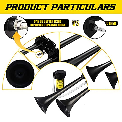 GAMPRO 150db 12V Air Horn, Chrome Zinc Dual Trumpet with Compressor for Any 12V Vehicles (Black)