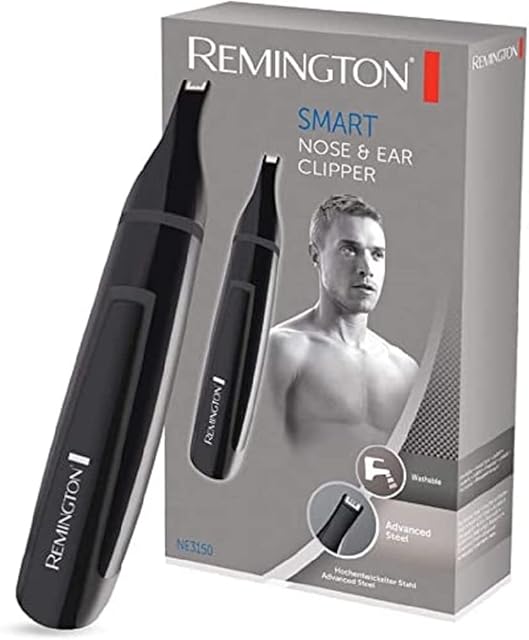 Remington trymer do nosa i uszu, stalowe ostrza Advanced Steel, trymer liniowy, możliwość mycia pod bieżącą wodą, na baterię 1x AAA, czarny, Hygiene Clipper Smart NE3150