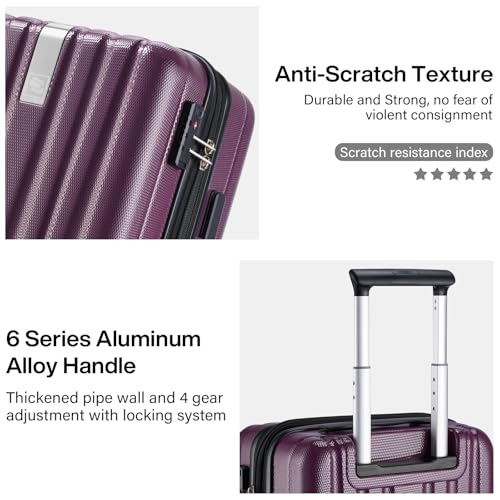 Image of Hanke Expandable Hardshell Luggage Sets 3 piece Carry On Luggage with Wheels Suitcases Lightweight Checked Tsa Luggage Rolling Large Suitcase Travel Luggage Bag Woman Men 20 /24 /29 Inch(Purple)