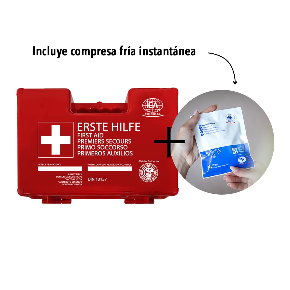 IEA Medical Botiquín primeros auxilios homologado DIN 13157 oficina | Completo profesional listo para usar – taller, hogar, coche, emergencia