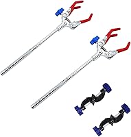 SAWISPHY 3 Prong Lab Clamps with Stand Holders - Rubber Coated Jaws, 90mm Opening for Chemistry Ring Stands (4pc Set)