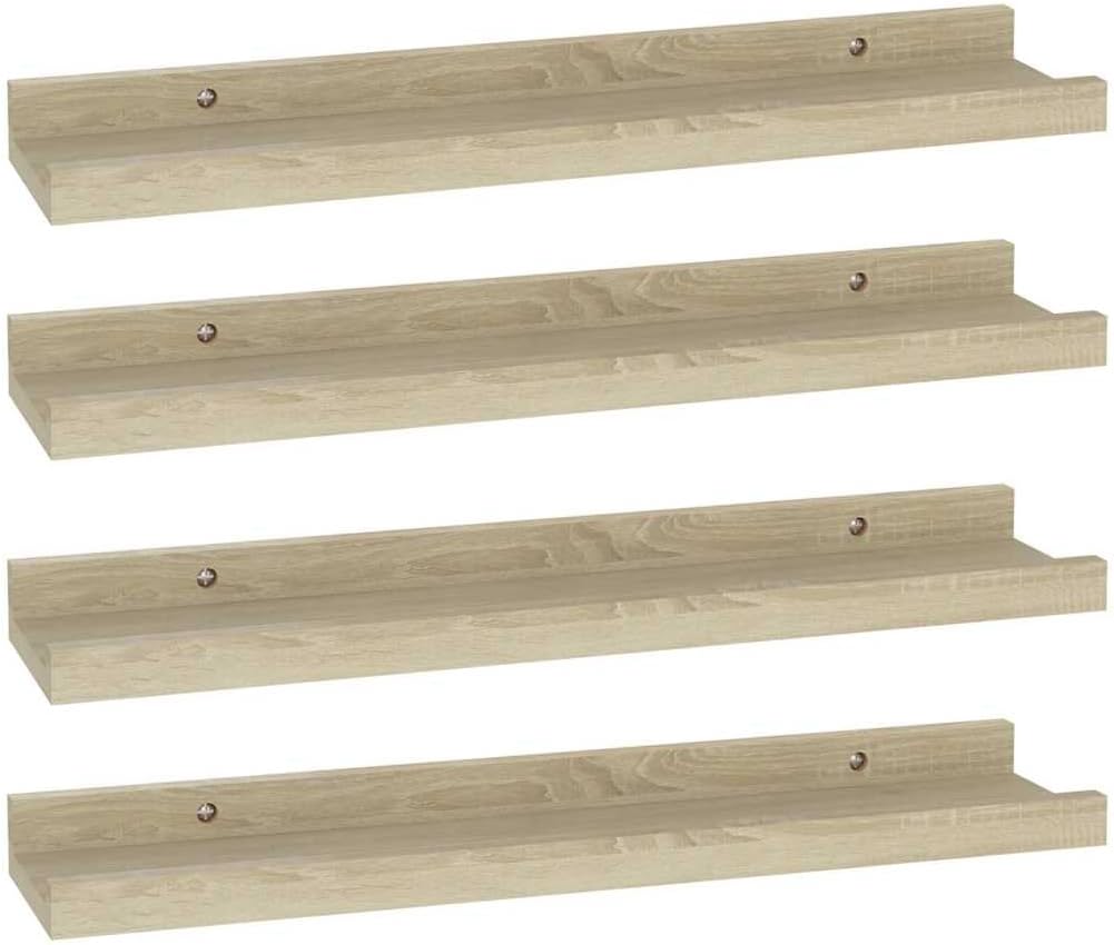 vidaXL Wall Shelf Set of 4 Sonoma Oak MDF 15.7 x 3.5 x 1.2 in Modern