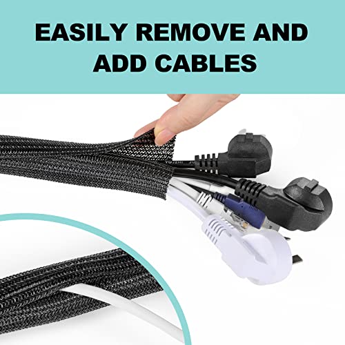 Image of AGPTEK Cable Sleeve Desk Cable Management, 20ft - 1.2 inch, Black | Under Desk Cord Protector, Cable Wrap Wire Hider, Computer TV Wire Loom Tubing, Protect Cord from Cat Dog Chewing