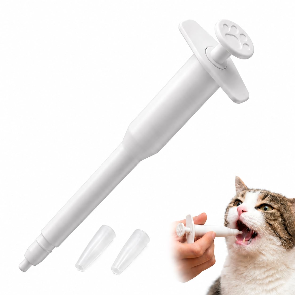 SureFly Pet Pill Dispenser, Reusable Cat Tablet Dispenser with Silicone Tip, Ergonomic Side-Grip Pill Popper for Cats and Dogs, Professional Animal Medicine Feeder Tool for Fussy Pets, White