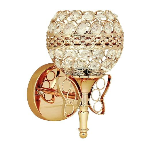 Image of blissbells Luxury Crystal Globe Wall Light with Golden Butterfly Design | Designer Decorative Wall Lamp for Living Room, Bedroom, Hallway & Staircase | Warm White Ambient Lighting