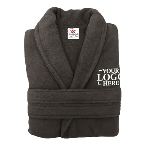 Stars and Stripes Personalised Your Custom Logo 100% Terry Cotton Soft Bathrobe – Custom Embroidered Text or Initials – Unisex Luxury Hotel-Quality Robe (Grey, L-XL)