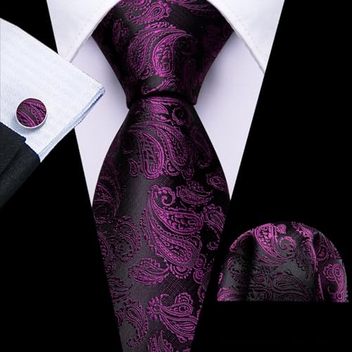 Image of Barry.Wang Men Ties Paisley Woven Silk Necktie Set with Pocket Suqare Cufflinks Formal