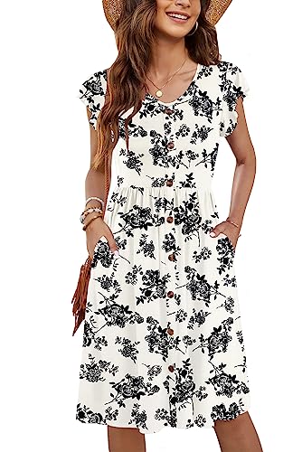 WNEEDU Maternity Summer Dress for Women Flowy Ruffled Sleeve Loose