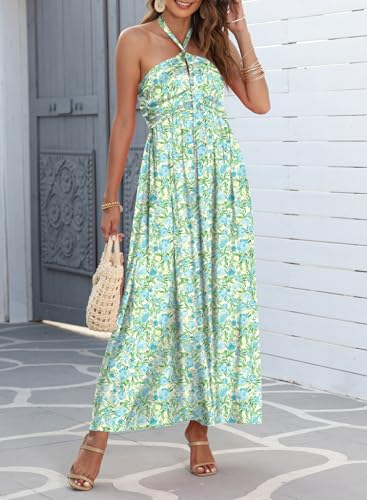 Dokotoo Women's Summer Dresses Halter Neck Sleeveless Backless Flowy A Line Boho Maxi Dress - Image 4
