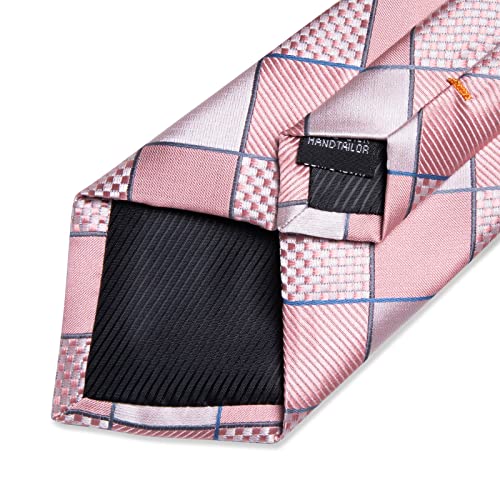 Image of DiBanGu Plaid Ties for Men Silk Checkered Necktie and Pocket Square Cufflinks Tie Clip Set with Gift Box for Wedding Business