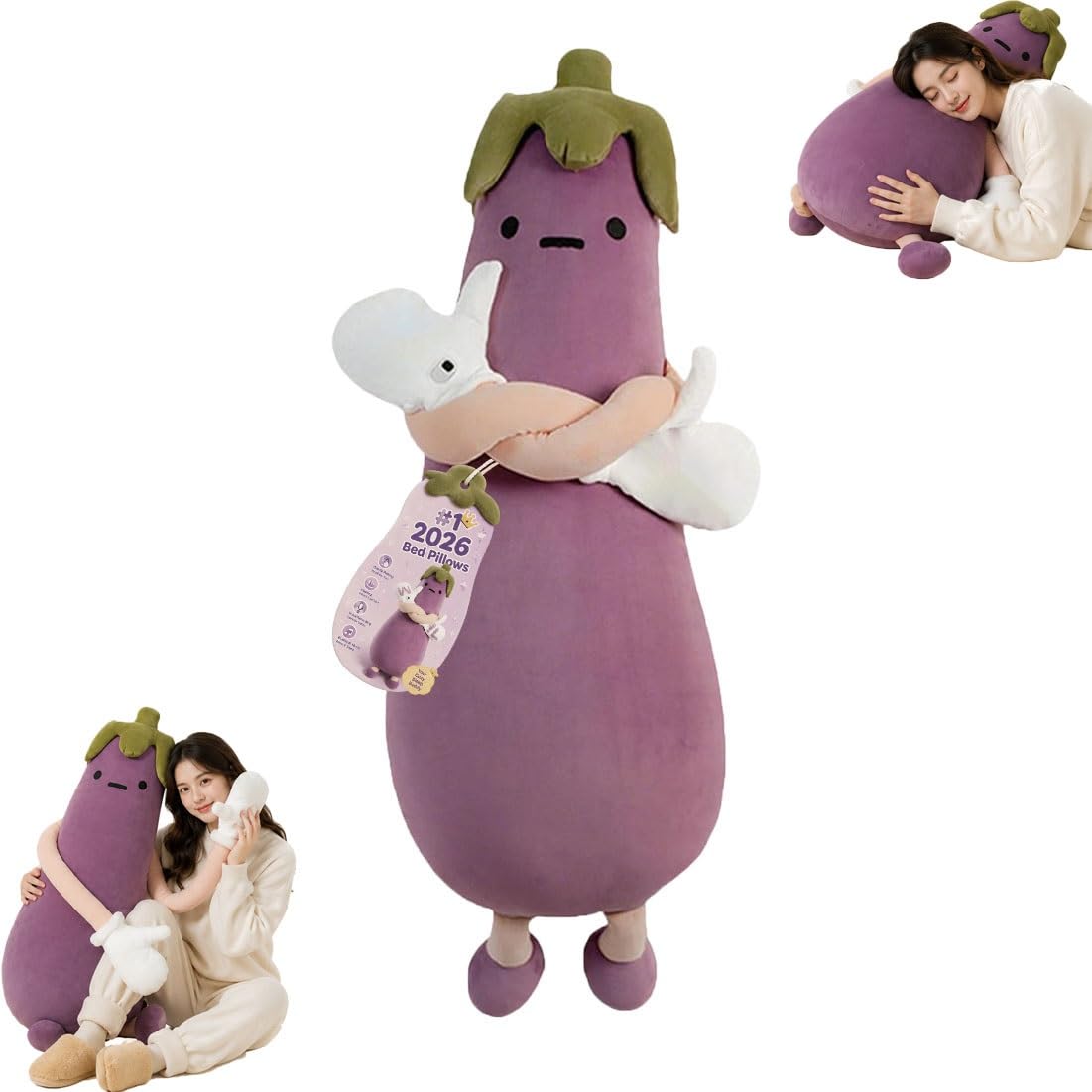 Auberginen-/Mango-Umarmungskissen, Bluetooth-Sprachaufzeichnung, intelligenter Schlafpartner for Erwachsene, for Stressabbau und for den Zufluchtsort zu Hause, Aubergine(Purple Tapping Model,S)