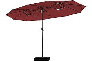 PHI VILLA 15ft Double-Sided Outdoor Patio Umbrella and Base (Dark Red)
