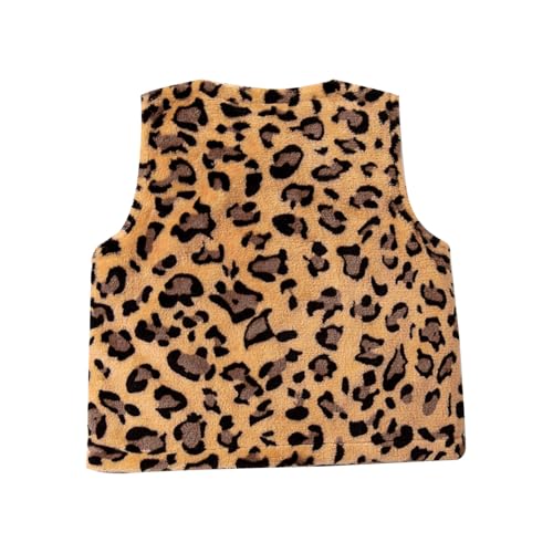 Kids Unisex Leopard Print Keep Warm Fleece Jacket Vest Sleeveless Press Buttons Coat for Winter Fall2