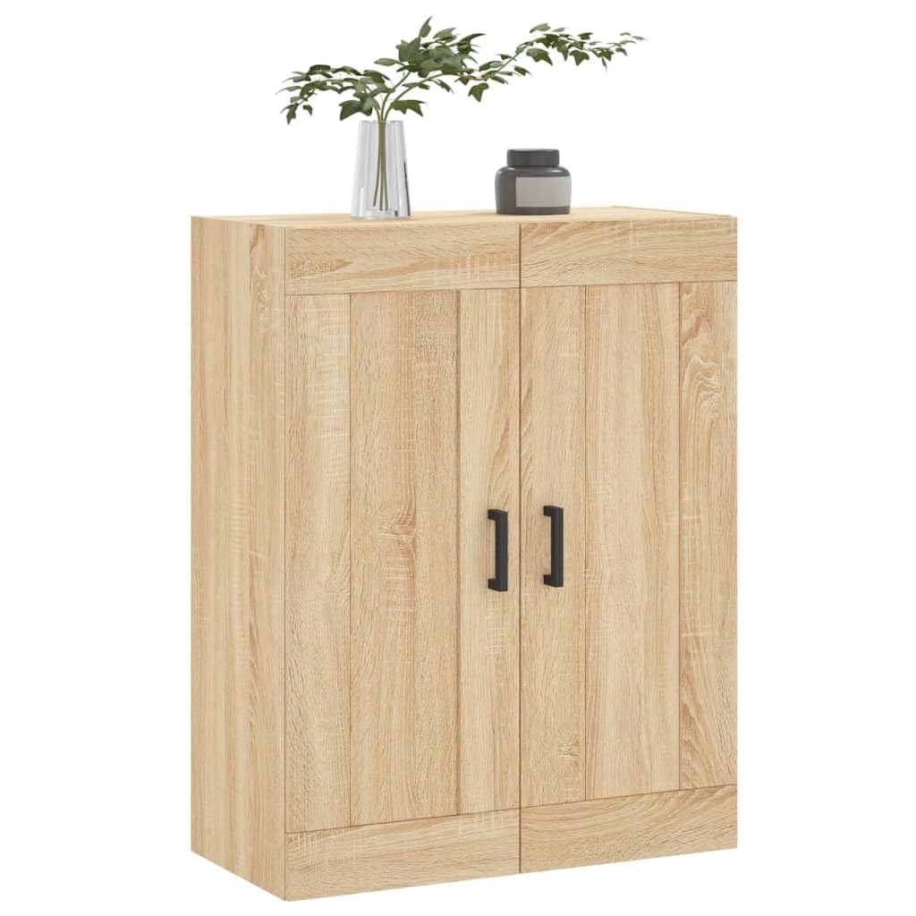Armadio da parete Sonoma rovere 69,5 x 34 x 90 cm, in legno con 3 scomparti e 2 ante, moderna credenza sospesa con maniglie in ferro per soggiorno, camera da letto, corridoio e cucina
