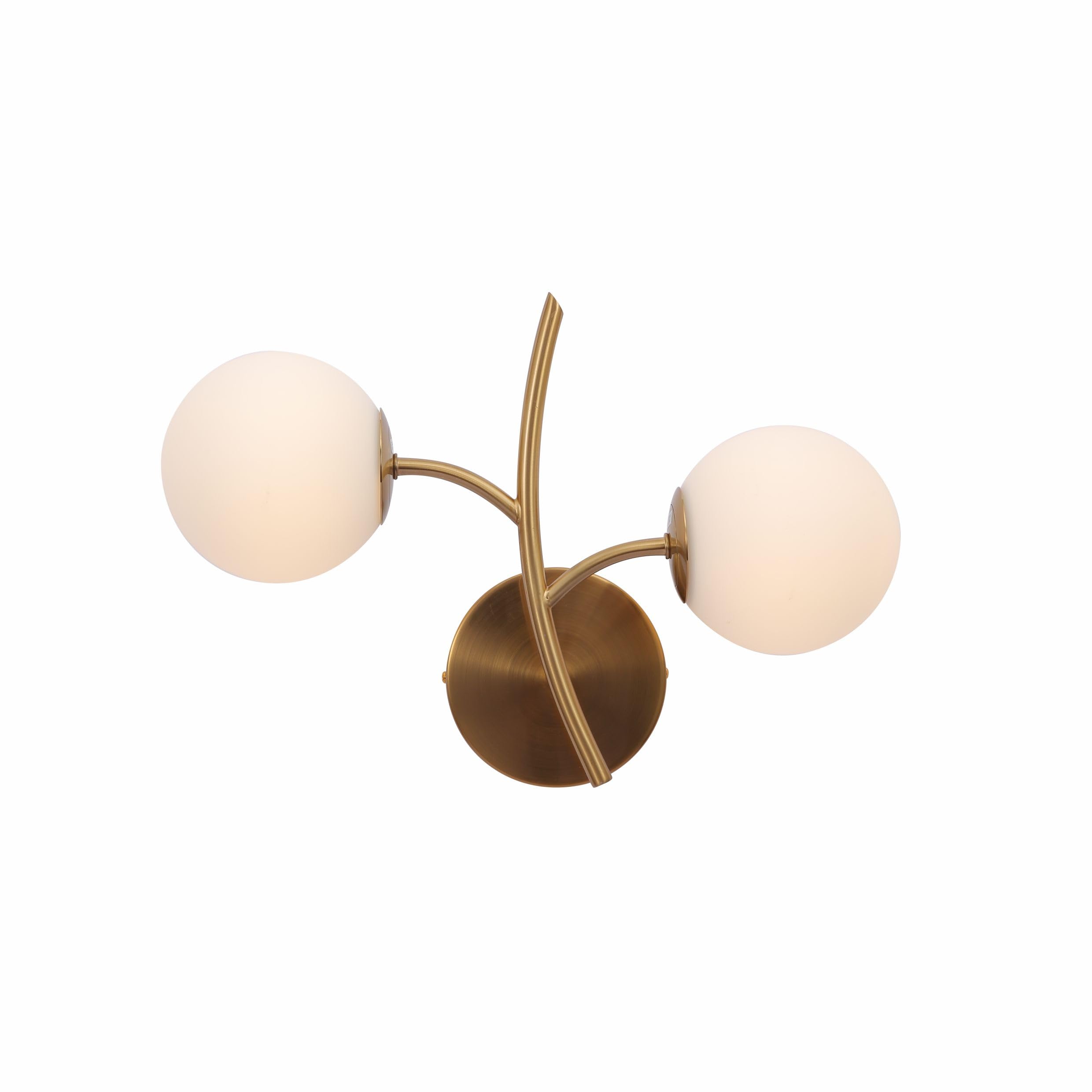 Tekled Gold Aluminium Bronze Myhome Metal Opal Glass Globe Wall Light | G9 Fitting | For Bedrooms Living Rooms Study Rooms Hallways Receptions Cafes Restaurants | Double Lamp (Bulb Not Included)
