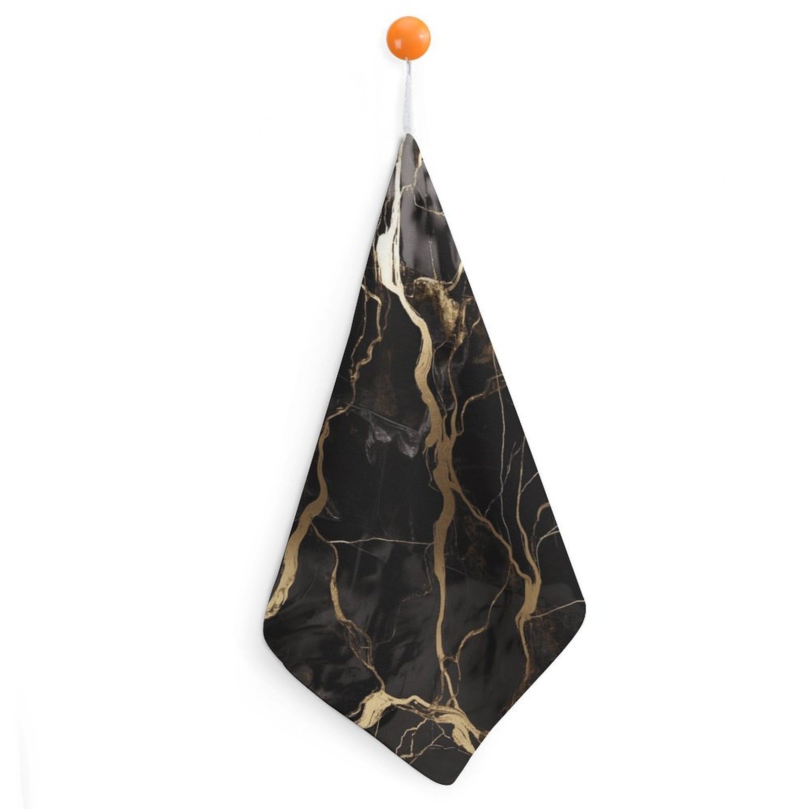 VstaDank Black Gold Marble Washcloth with Hanging Loop Quick Dry Microfiber Hand Towel Highly Absorbent Wash Cloth Reusable Makeup Remover Cloth Soft Feel Fingertip Towel for Bathroom