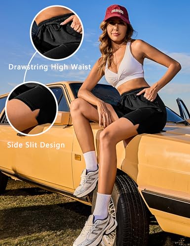 Leversic Women Casual Lounge Running Shorts High Waist Loose Fit Sweatpants Jogging Pants Drawstring Gym Shorts with Pockets(Black,M) - Image 5