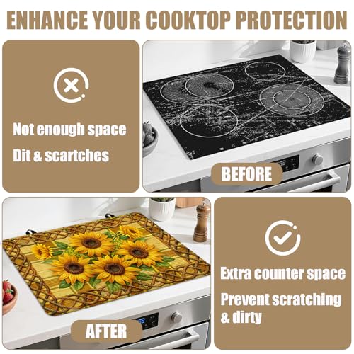 Image of Sunflower Stove Top Covers for Electric Stove, Electric Gas Stove Pad Heat Resistant Range Cooktop Protector for Home Decor Kitchen 28 inchx20 inch
