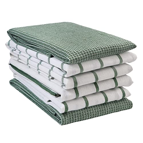 LANE LINEN Kitchen Towels Set – Pack of 6 Cotton Dish Towels for Drying Dishes, 18”x 28”, Kitchen Hand Towels, Absorbent Tea Towels, Dish Towels for Kitchen, Quick Drying Kitchen Towel Set – Olive