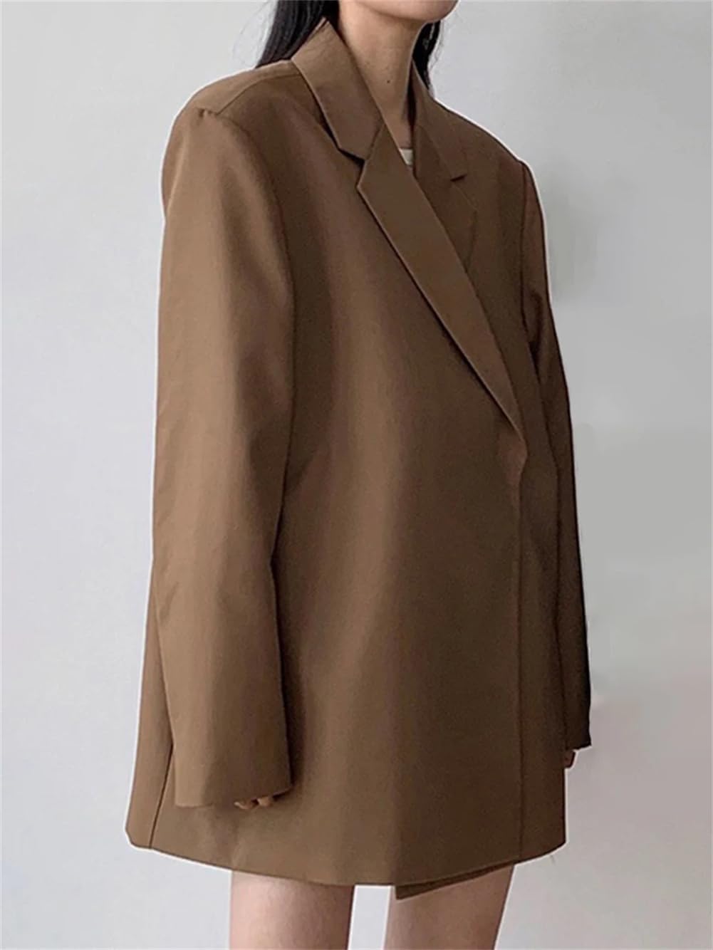 Women Solid Color Loose Oversized Casual Blazer Notched Lapel Long Sleeve Loose Fit Jacket