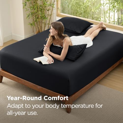 Image of Bedsure PureWoven King Fitted Sheet Qnly, 100% Rayon Derived from Bamboo