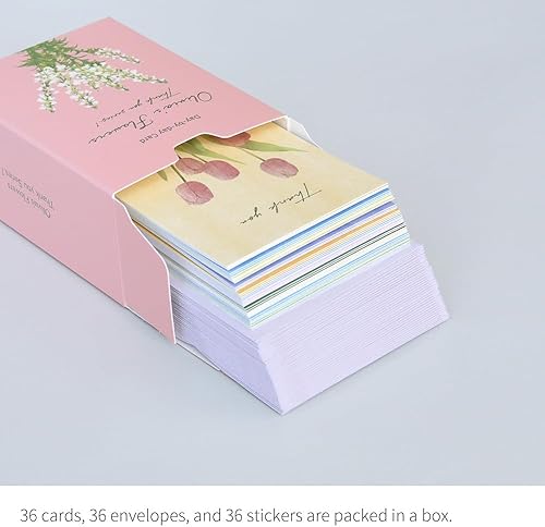 Miniatura 3 de Monolike Tarjeta de día a día, gracias - Serie Flores de Olivia.1 - Mezcla de 36 mini tarjetas individuales, 36 sobres, 36 calcomanías