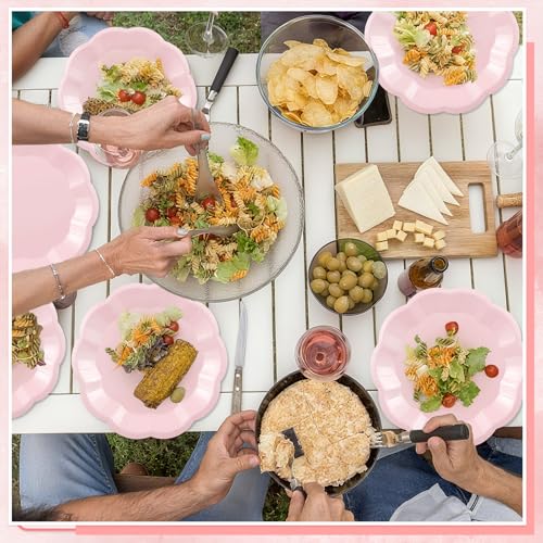 Image of NatNarr 30 Pcs Pink Plates, 9 Inch Scalloped Pink Paper Plates Disposable Dinner Plate Dessert Cake Party Plate for Birthday Party, Wedding, Bridal Shower, Baby Shower