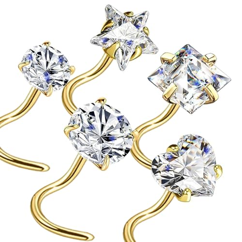 Gold Screw Nose Rings Studs Corkscrew Nose Stud Nose Piercing for Women by Carperton - Used condition - US$7.22