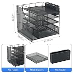 Desk Organizer with Drawer and Pen Holder, 5-Tier Paper Letter Tray Organizer with File Holder, Suitable for Workspace Organizer Office Supplies Storage (Black) - Image 3