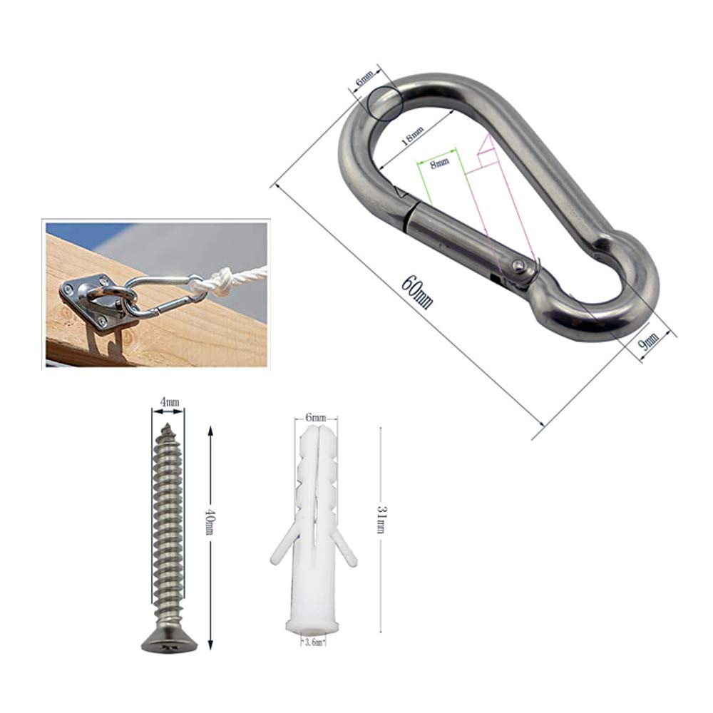 ERoomQ Heavy Duty Awning Attachment Set - Stainless Steel Hardware Kit - 24 PCS - for Garden Triangle and Square Sun Shade Sail