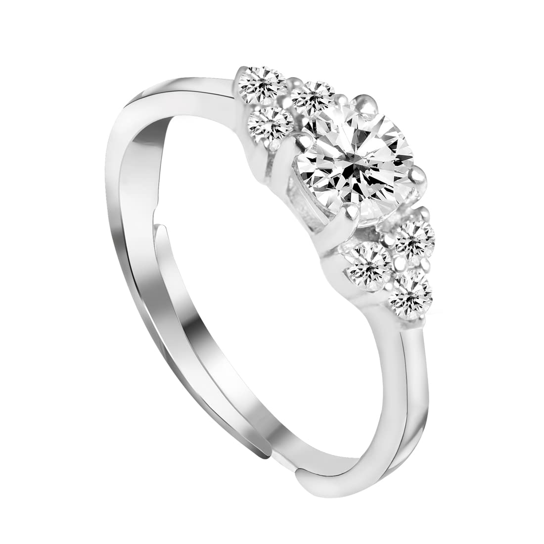 925 Sterling Silver Cute Ring with Adjustable Band | Rhodium Plated, Swiss Zirconia | Gift for Women & Girls