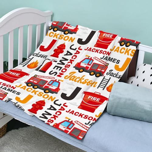 Image of Personalized Fire Trucks Firefighter Custom Baby Blanket Gifts for Boys Girls Super Soft Blanket Swaddle Newborn Cozy Receiving Blanket Stroller Throw 40x30 in for Puppy