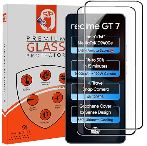 Image of Premium HD+ Tempered Glass Screen Protector Guard Compatible For Realme GT 7 5G (6.78 Inch, Pack of 2) | Edge to Edge Coverage With Easy to installation kit for Smartphone