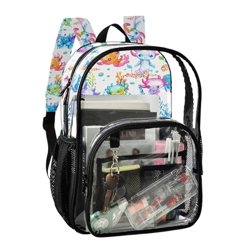Watercolor Cute Axolotl Clear Backpack PVC Transparent School Backpack Lightweight Student Book Bags Capacity Clear Bag2