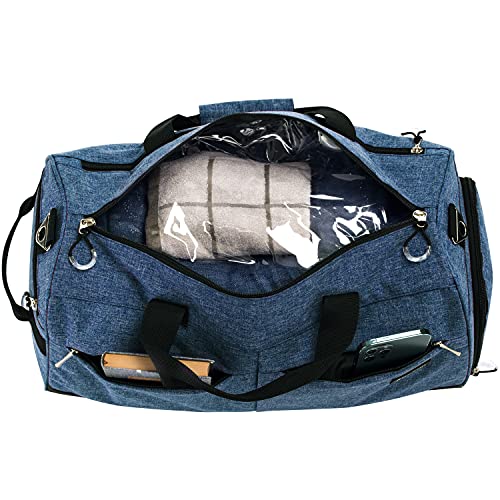 Kuston Sports Gym Bag with Shoes Compartment &Wet Pocket Gym Duffel Bag Overnight Bag for Men and Women (Navy blue)2