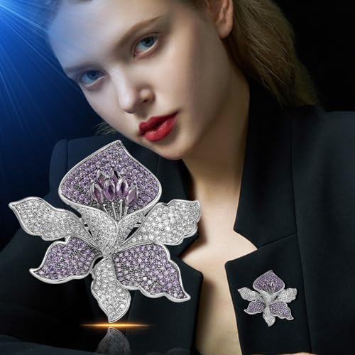 Image of Flower Brooch Pin - Rhinestone Flower Pin 18k Gold Plated - Thanksgiving Day, Birthday, Wedding Gifts for Mom, Wife