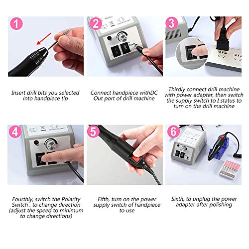 Elektrische Nagelfräser Fräser Nagelfeile/Maniküre/Pediküre Kit Maniküre Set plus 6Bits und Schleifhülsen mit geringem… – Bild 7