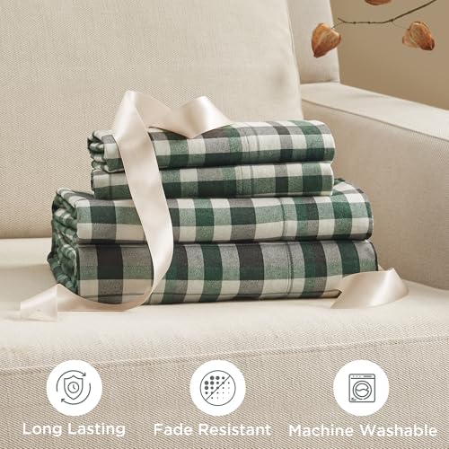Image of Woolrich Cotton Sheet Set Cottage Charms Print, 100% Cotton Flannel Sheets Warm & Fuzzy Bedding Set Cal King Size Sheets, Fitted Pocket Fits Up to 14 inch Mattress, Cal King Finton, 4 Piece