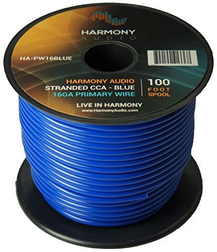 Image of Harmony Audio HA-PW16BLUE Primary Single Conductor 16 Gauge Blue Power or Ground Wire Roll 100 Feet Cable for Car Audio/Trailer/Model Train/Remote