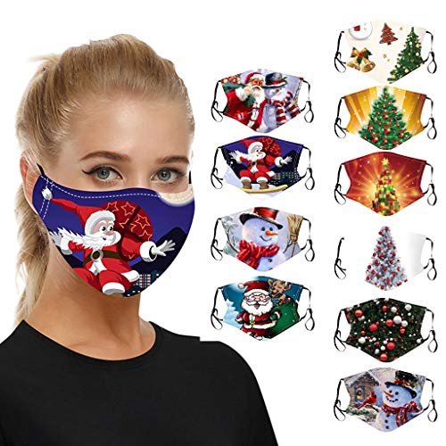 CHENSEN 5/10 Pack Christmas Face Masks Adjustable Reusable Washable Cloth Face Mask Comfortable Cotton Breathable Masks