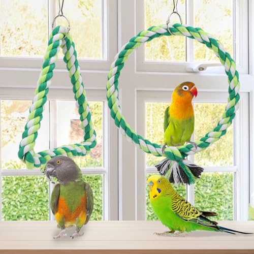 Image of Wontee Bird Swing Bird Rope Perch Parrot Climbing Stand for Parakeets Budgies Cockatiel Conure Quaker Caique (S(5.9IN, 7.1IN))
