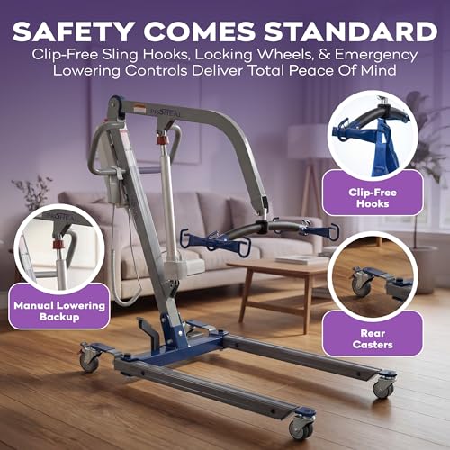 Image of ProHeal Patient Lift - Safe and Easy Bariatric Full Body Patient Transfer Lifter for Home Use and Facilities - Floor, Low Bed and Chair Lifting, 600 LBS Weight Capacity, 6 Point Spreader Bar