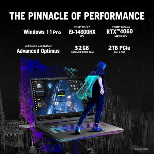 ROG Strix G16 Gaming Laptop, con licenza a vita per ufficio, display WQXGA 240Hz da 16", Intel 24-Core i9-14900HX, DDR5 da 32 GB, SSD da 2 TB, GeForce RTX 4060, Wi-Fi 6E, KB retroilluminato, - Notebook - Immagine 2